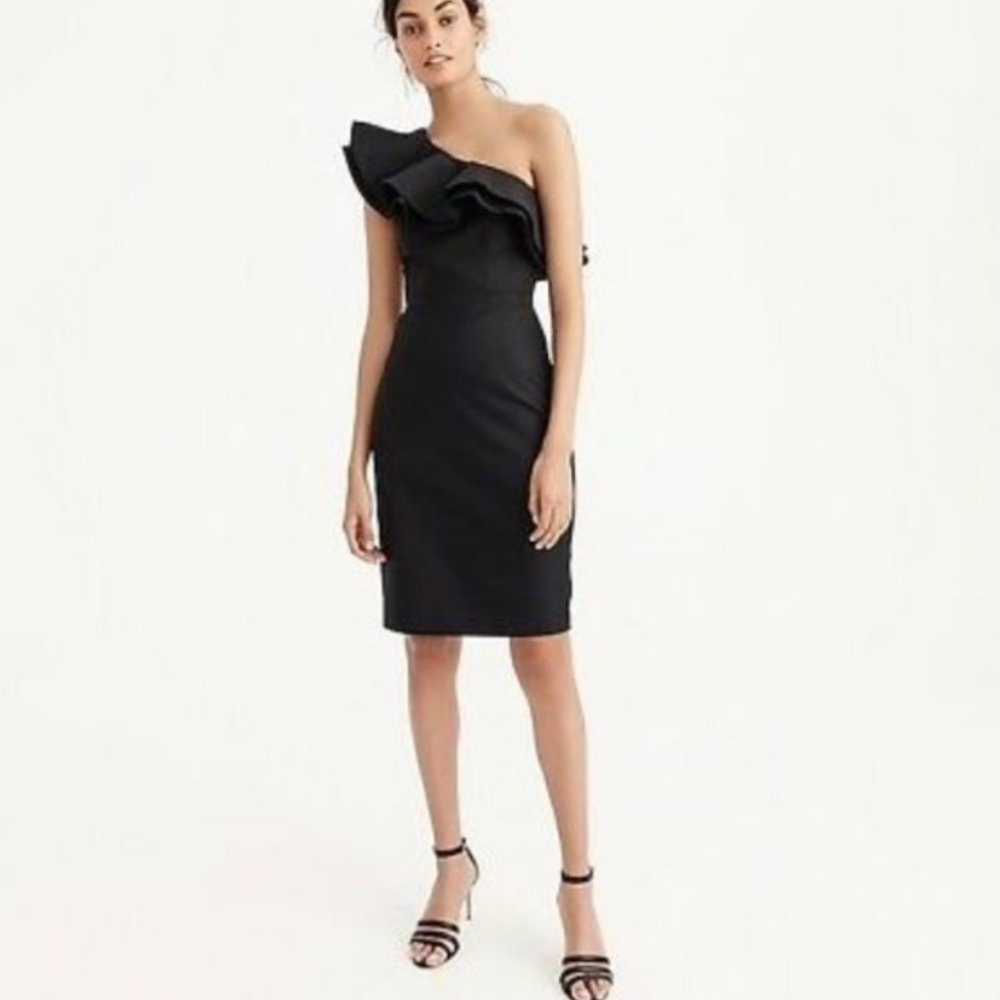 *NWT* J.Crew Black One Shoulder Ruffle Dress